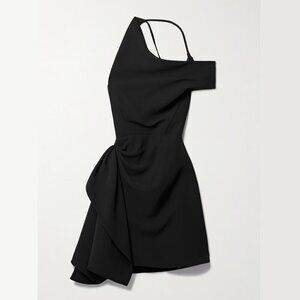 NWT Maticevski Off Shoulder Open Back Formal Black Mini Dress With Draped Side